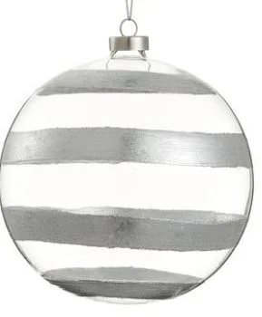 6" Clear Silver Glass Ball Ornament Set Of 4