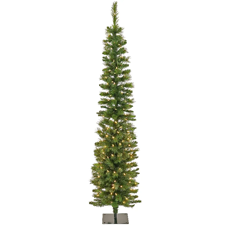 6 ft. Pre-Lit Nooksack Fir Pencil Slim Tree with LED Lights