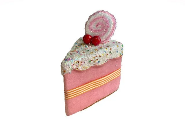 6" Pink Cake Slice With Sprinkles Ornament Set Of 6