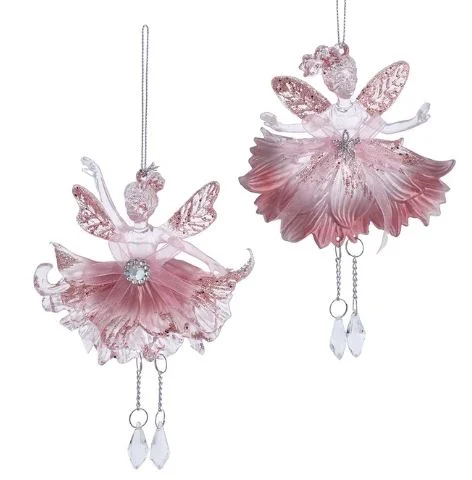 6" Pink Fairy With Bow Ornament Set Of 6