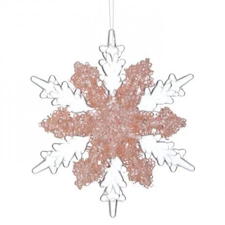 6" Pink Jeweled Snowflake Ornament Set Of 9