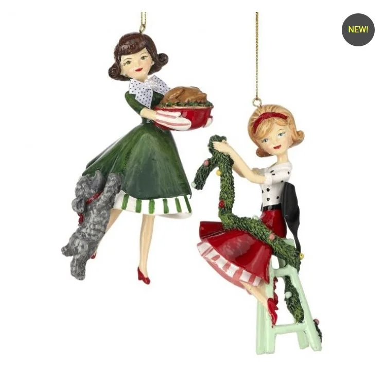 6" Retro Housewife Ornament Set Of 2