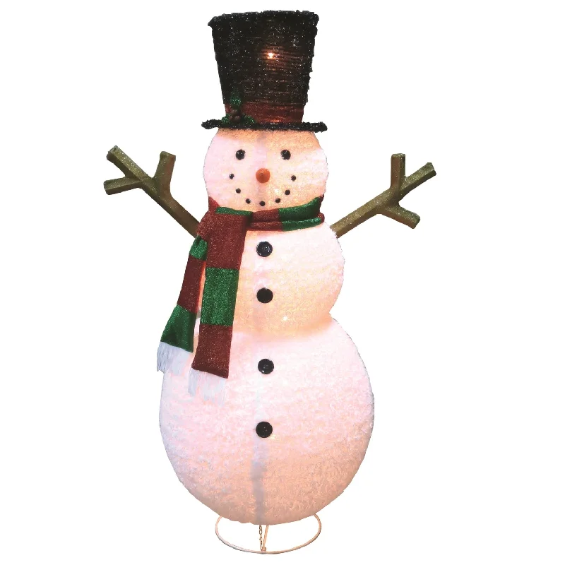 60" Lighted Fluffy Fabric Lantern Snowman