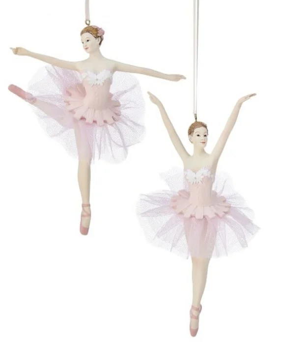 7.5" Ballerina Ornament Set Of 2