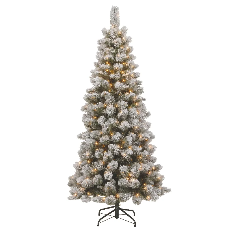 7.5 ft. Pre-Lit Snowy Bristle Pine  Slim Tree with Clear Lights