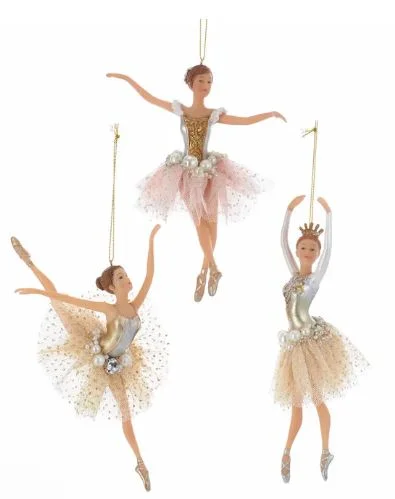 7" Pink & Gold Ballerina Ornament Set Of 3