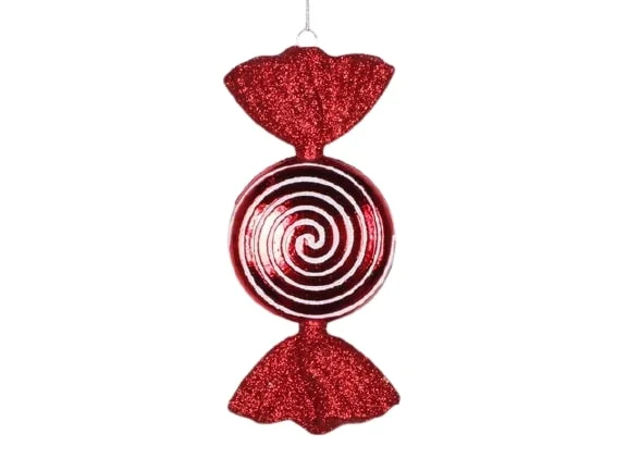 7" Red Swirl Shiny Candy Ornament Set Of 12