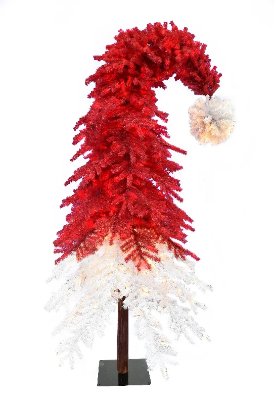 7ft Bendable Two Tone Red White Christmas Tree with Detachable Hanging Aspen Fir Ball