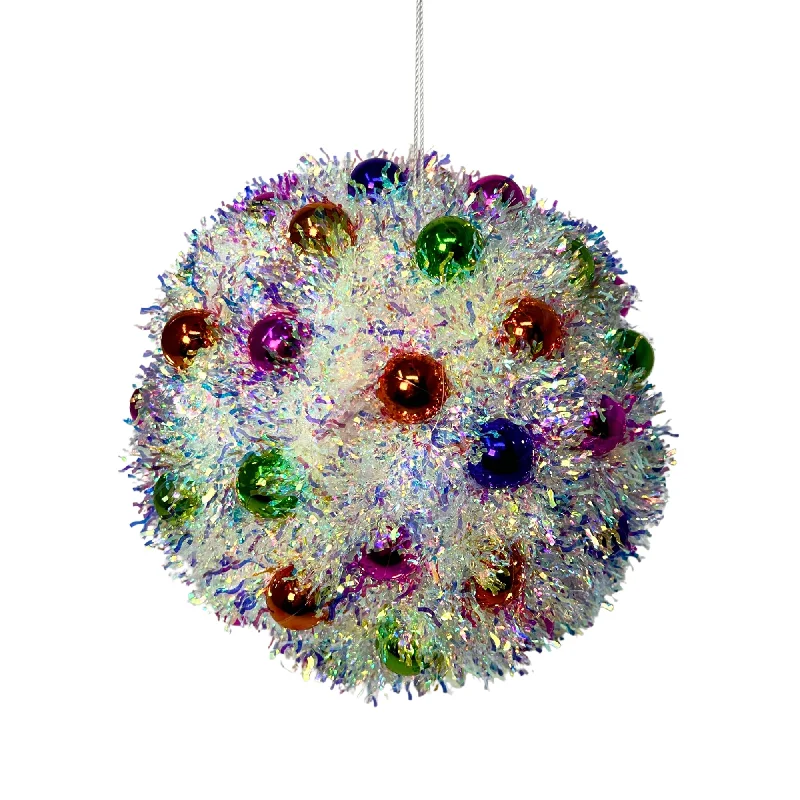 8.5" Multicolor Tinsel Ball Ornament