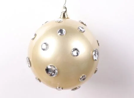 8" Champagne & Silver Jewel Ball Ornament Set Of 2