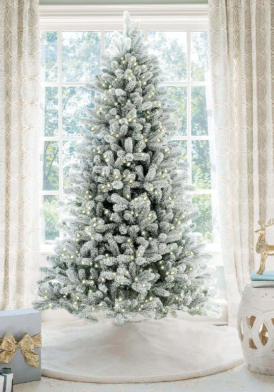 8' King Flock® Artificial Christmas Tree with 900 with Warm White LED Lights