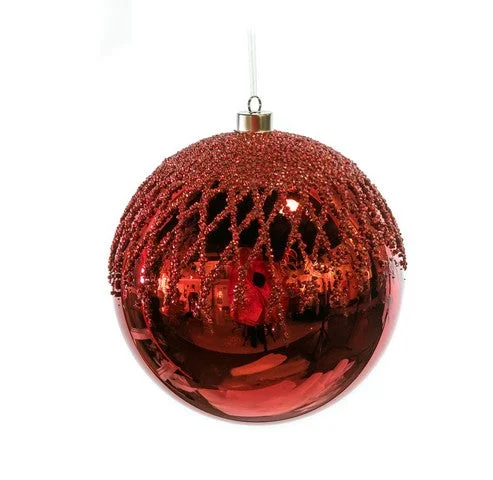 8" Red Lattice With Glitter Ball Set Of 4