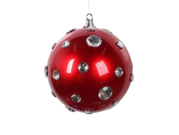 8" Red & Silver Jewel Ball Ornament Set Of 2