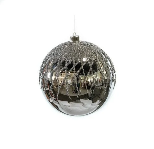 8'' Silver Lattice Ball With Glitter Set Of 4