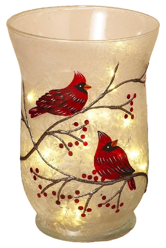 8" Hurricane Glass Cardinal Candle Holder