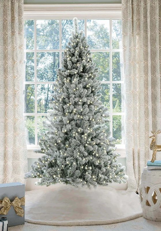 9' Prince Flock® Artificial Christmas Tree with 650 Warm White LED Lights