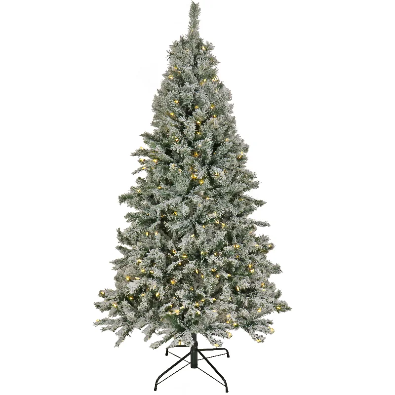 9 ft. Pre-Lit Snowy Harwich Hinged Tree with PowerConnect Warm White LED Lights