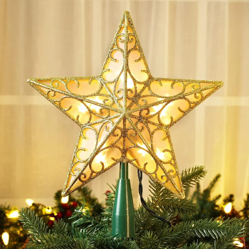 9" Pre-Lit 3D Gold Star Tree Topper