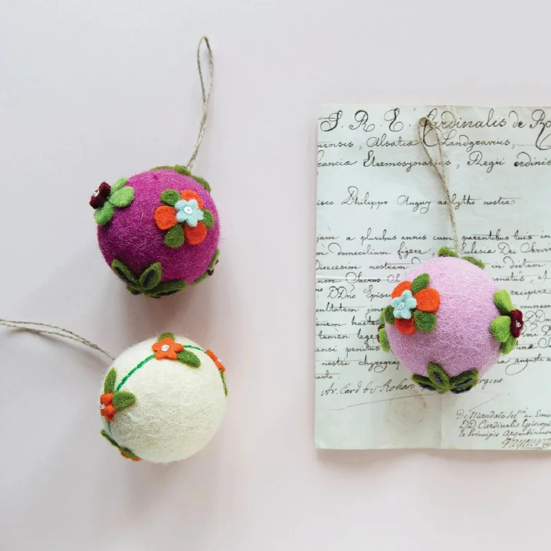 Appliqued Floral Wool Felt Ball Ornament