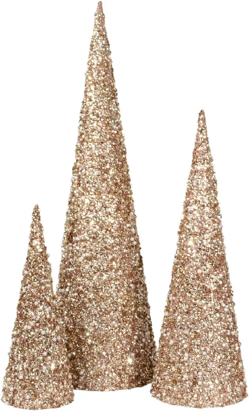 Champagne Gold Glitter Cone Tree Decoration