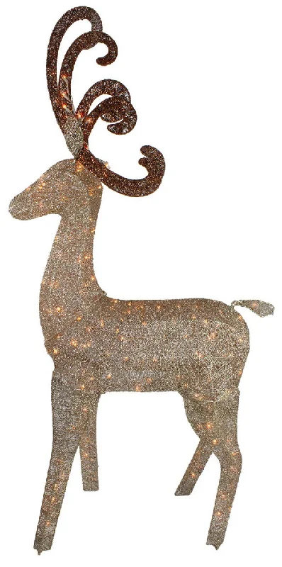 66" Champagne Gold Lighted Standing Deer Outdoor Christmas Decoration