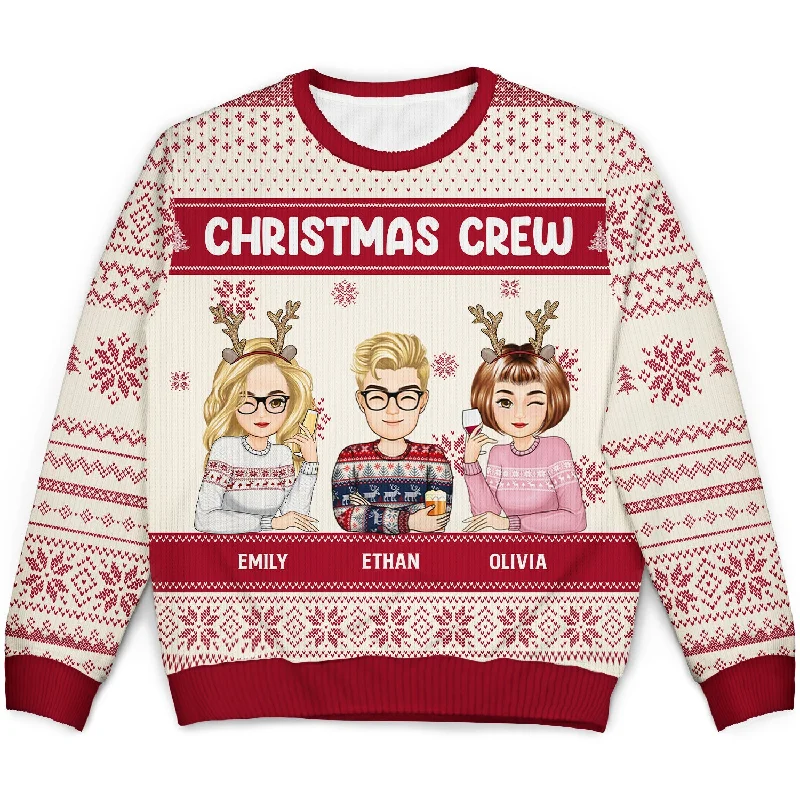 Christmas Cartoon Sitting Christmas Crew - Gift For Besties - Personalized Unisex Ugly Sweater