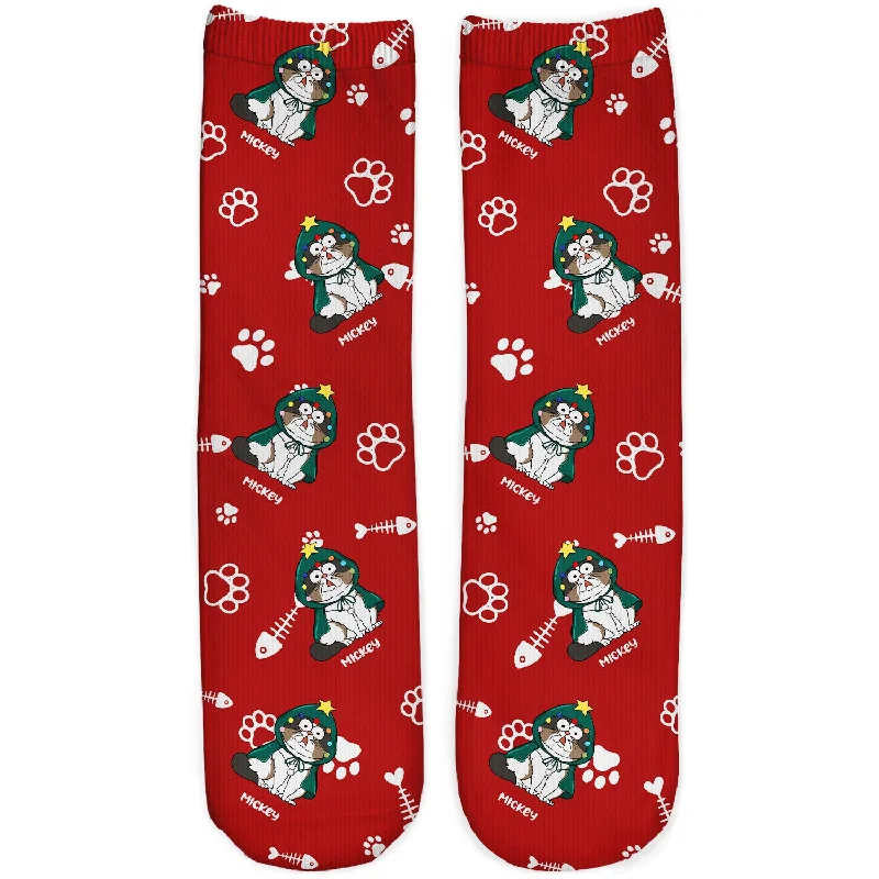 Christmas Funny Cat With Emotion - Gift For Cat Lovers - Personalized Socks