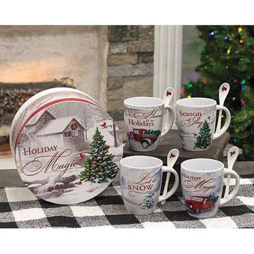 Christmas Latte Mugs w/Spoons Gift Set