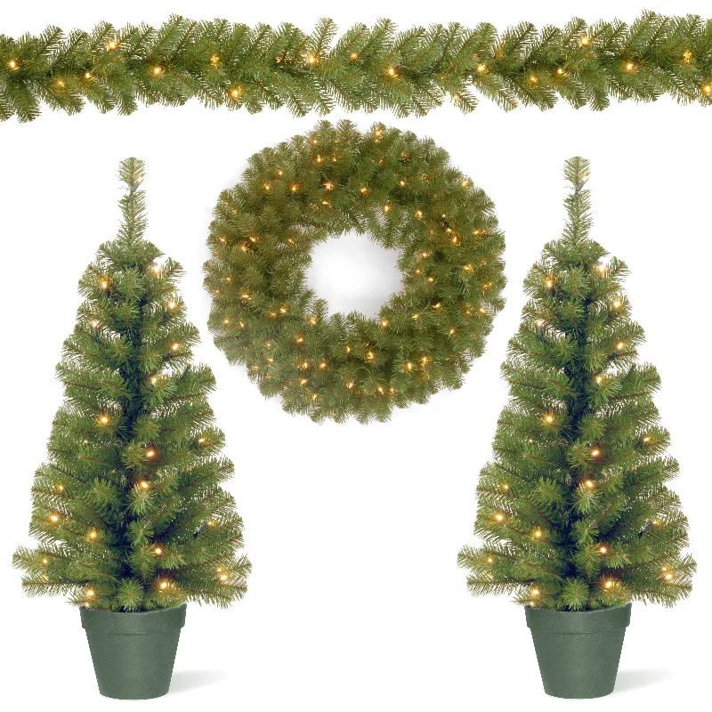 Evergreen Assortment with 2 Entrance Trees, 1 Wreath, 1 Garland