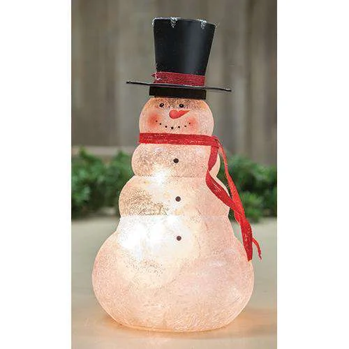 Frosted Glass Lit Snowman, 11"