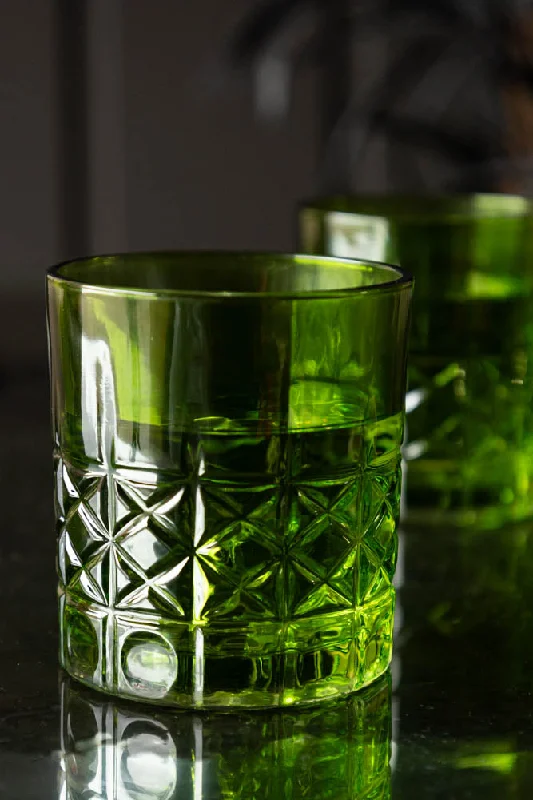 Green Whiskey Embossed Glass - Available in Two Designs