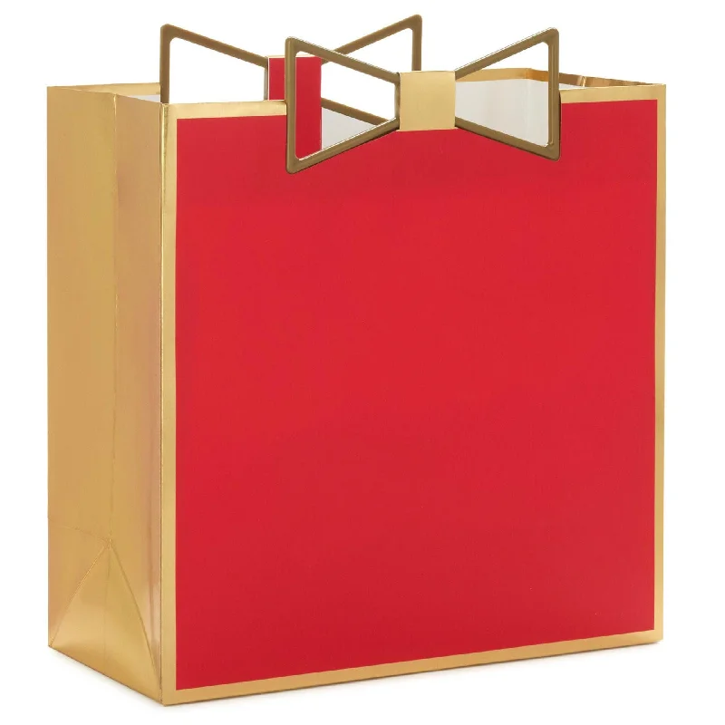 Hallmark : 10.4" Large Square Red Gift Bag With Gold Bow Handle