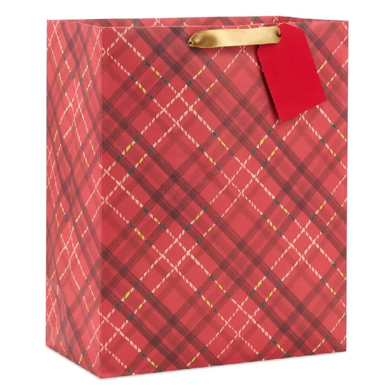 Hallmark : 13" Dark Red Plaid Large Holiday Gift Bag