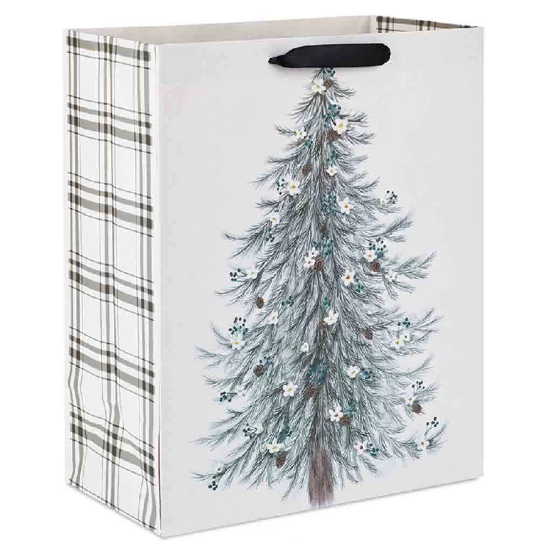 Hallmark : 13" Illustrated Evergreen on White Large Christmas Gift Bag