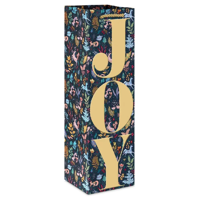 Hallmark : 13" Joy on Navy Floral Holiday Wine Gift Bag