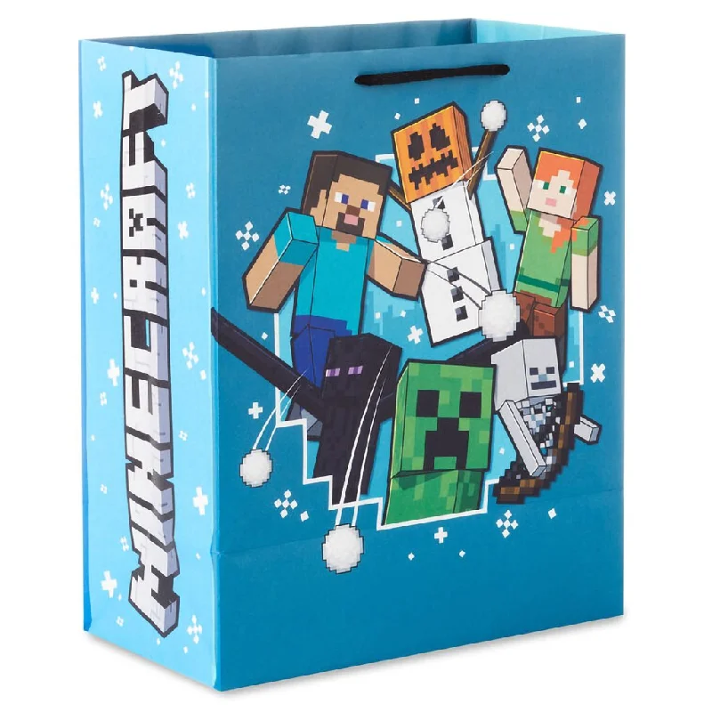 Hallmark : 13" Minecraft Characters on Blue Large Holiday Gift Bag