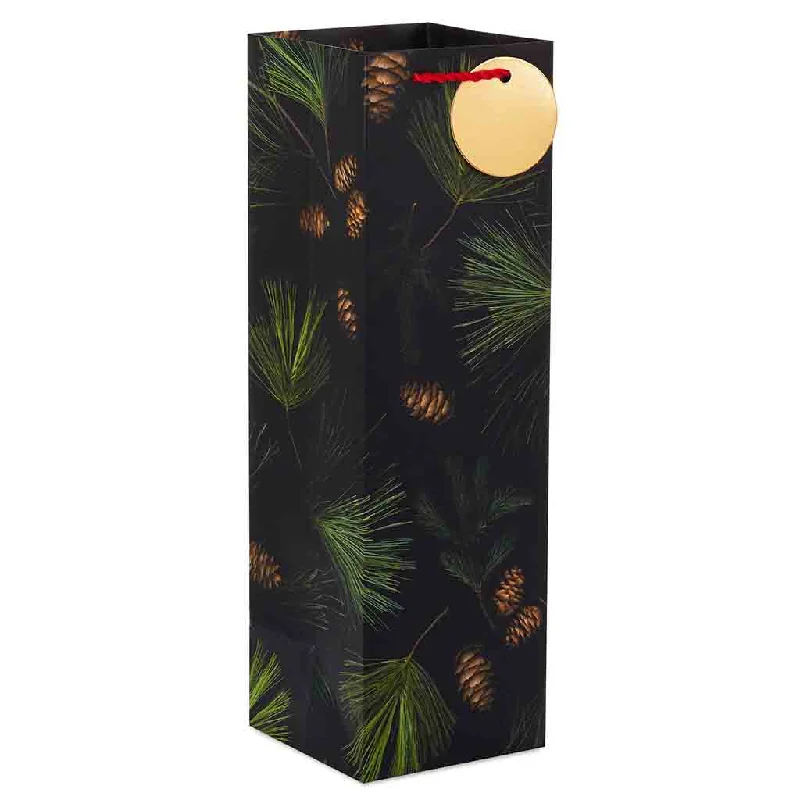 Hallmark : 13" Pine Boughs on Black Holiday Wine Gift Bag