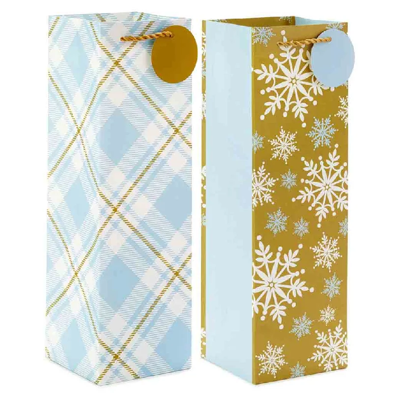 Hallmark : 13" Snowflakes and Plaid 2-Pack Wine Gift Bags