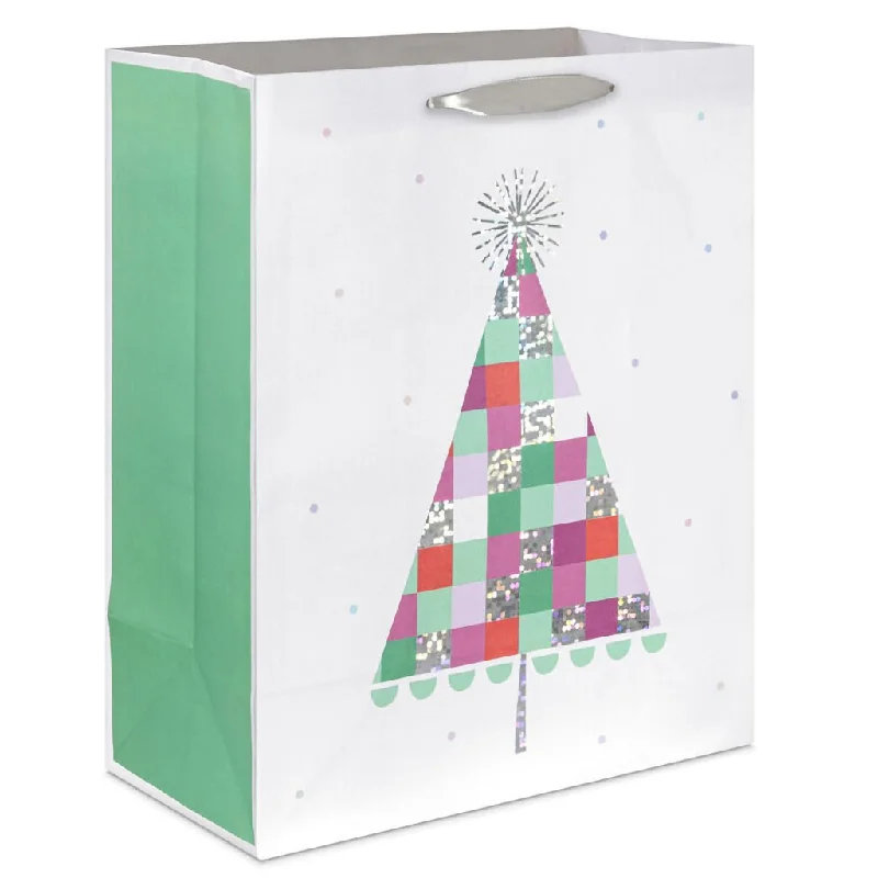 Hallmark : 13" Tinsel Tree on Cream Large Christmas Gift Bag