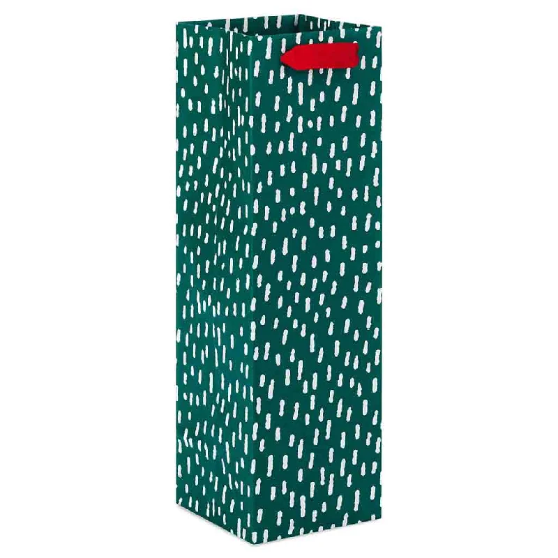 Hallmark : 13" White Dots on Green Holiday Wine Gift Bag