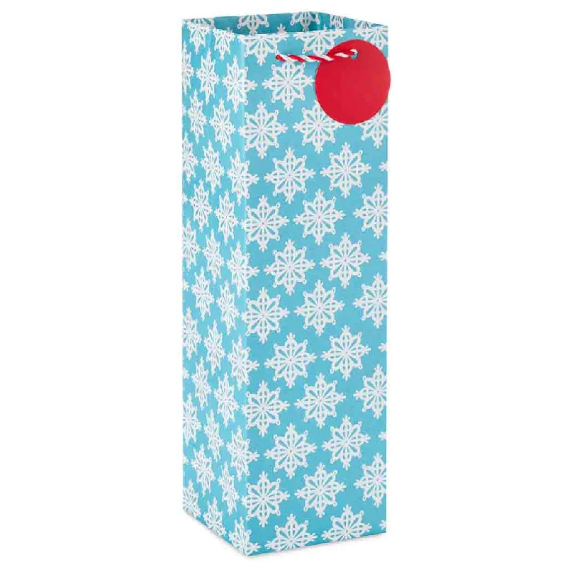 Hallmark : 13" Winter Snowflakes on Blue Wine Gift Bag