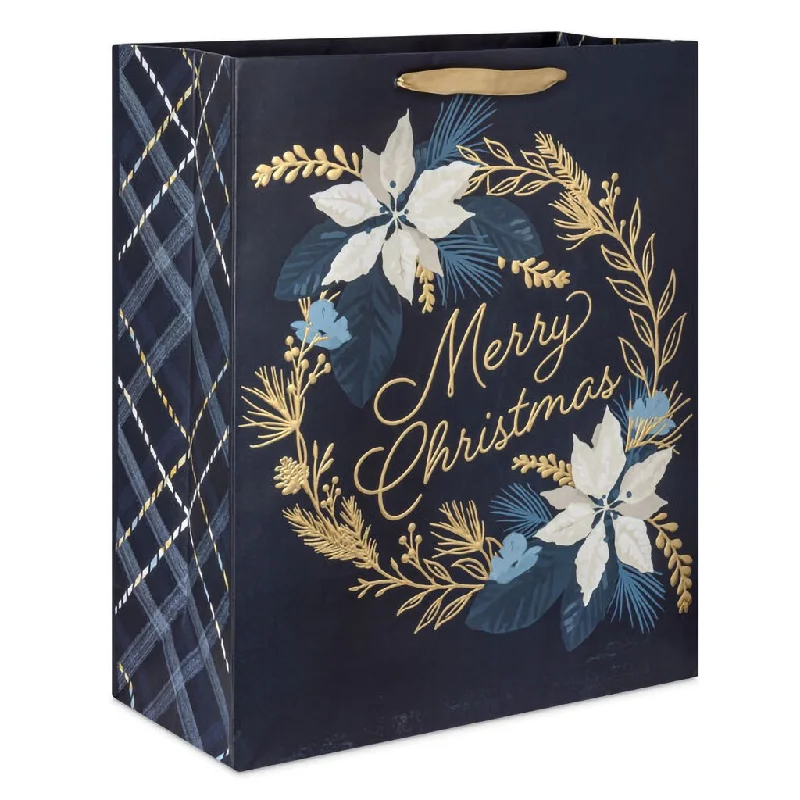 Hallmark : 15.5" Merry Christmas Wreath on Navy Extra-Large Gift Bag