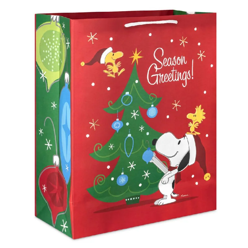 Hallmark : 15.5" Peanuts® Snoopy and Woodstock on Red Extra-Large Christmas Gift Bag