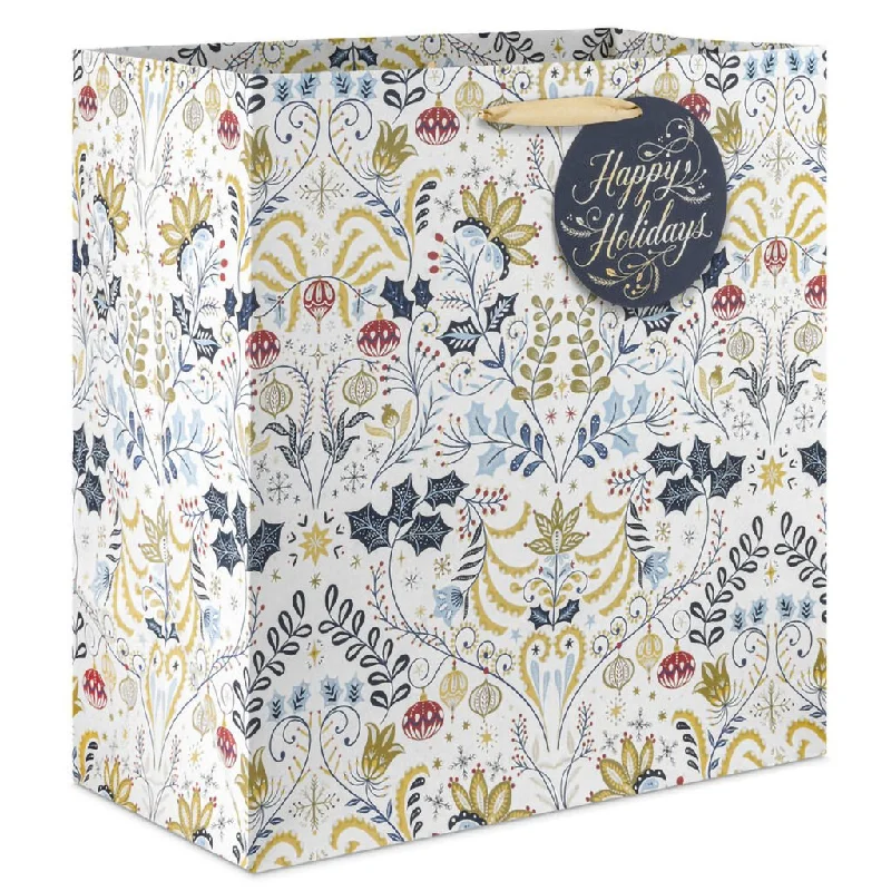 Hallmark : 15" Colorful Holiday Toile on White Extra-Deep Gift Bag