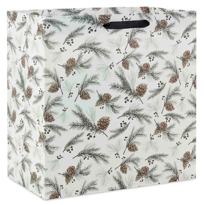 Hallmark : 15" Pinecones on White Extra-Deep Christmas Gift Bag