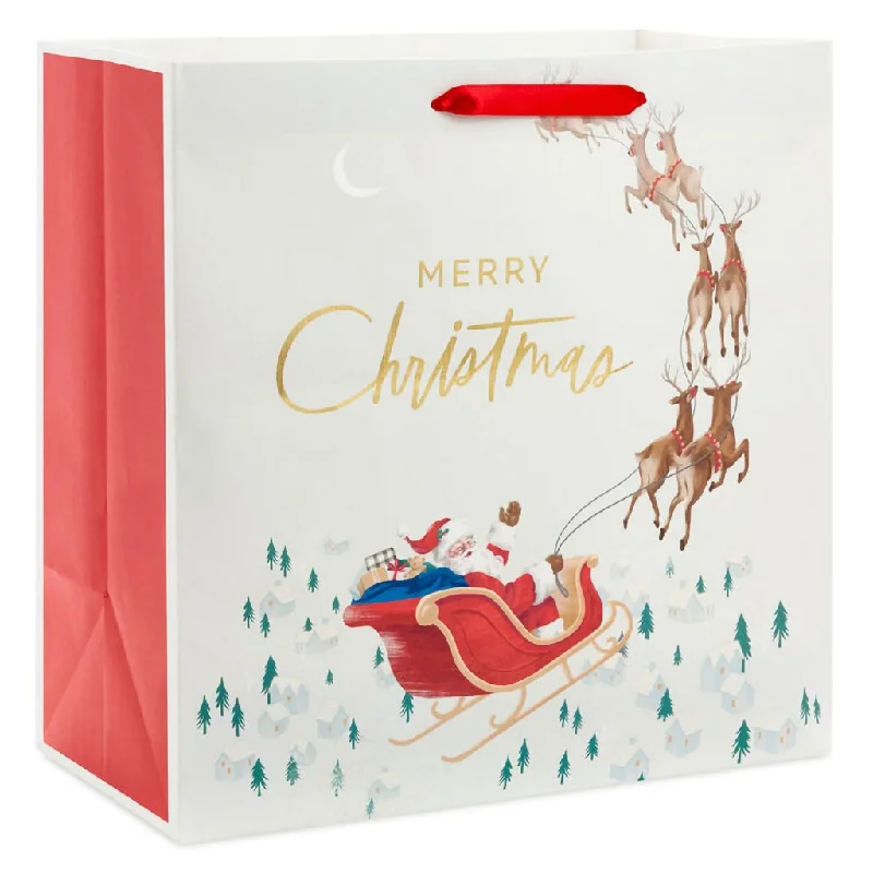 Hallmark : 15" Santa's Sleigh on Ivory Extra-Deep Christmas Gift Bag