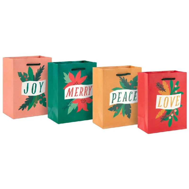 Hallmark : 5.7" Peace on Earth 4-Pack Assorted Small Christmas Gift Bag Bundle