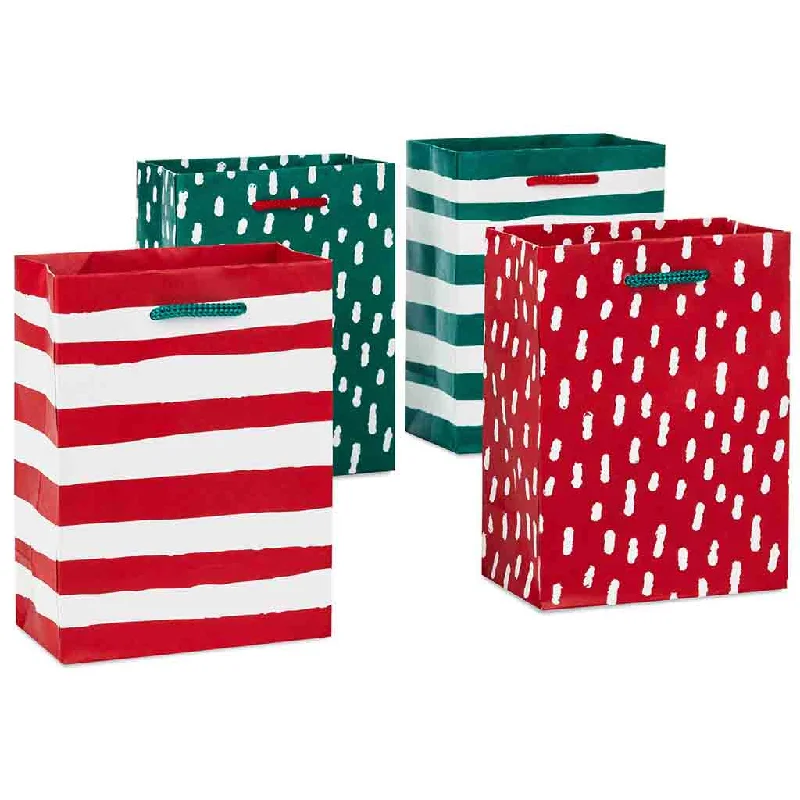 Hallmark : 5.7" Red and Green Patterns 4-Pack Small Christmas Gift Bags