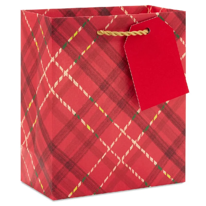 Hallmark : 6.5" Dark Red Plaid Small Holiday Gift Bag