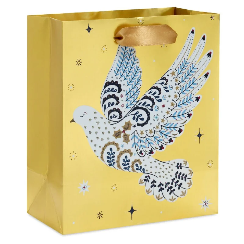 Hallmark : 6.5" Floral Dove on Gold Small Holiday Gift Bag